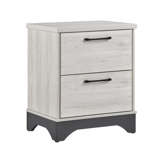 Contemporary Two-Tone White Oak and Gray Finish 2-Drawer Nightstand Bedroom Furniture 1pc