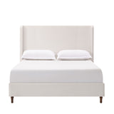 Harper Tall Headboard Upholstered Bed Frame in Cream White Chenille with 54' Height, Wooden Slats Base, Walnut Effect Feet, California King Size