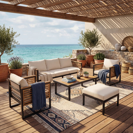 Outdoor 5-piece Acacia Wood and Metal Patio Sofa Set  (old sku N757S538856B)