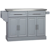 HOMCOM Rolling Kitchen Island with Stainless Steel Top and Storage, Gray, MDF, 57 x 17.75 x 36 inches