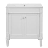 30-Inch Modern Bathroom Vanity Cabinet with Ceramic Sink, White Finish, Solid Wood Legs, Soft Close Doors, Storage Cabinet