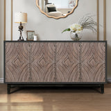 Mid Century Sideboard Buffet Cabinet with Solid Wood Legs 60' Kitchen Storage Cabinet Credenza with 4 Convex pattern diamond Doors and 2 Shelves Accent Console Table for Living Room  Entrance Hall etc