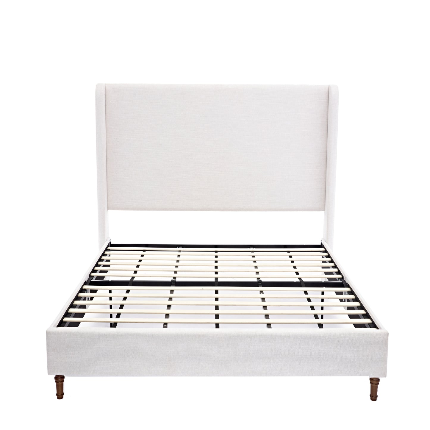 Harper Tall Headboard Upholstered Bed in Textured Ivory Canvas, 54' High, Elegant Simplicity Design, No Box Spring Needed, Easy Assembly, California King Size