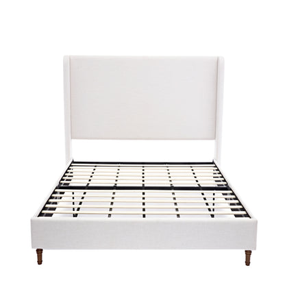 Harper Tall Headboard Upholstered Bed in Textured Ivory Canvas, 54' High, Elegant Simplicity Design, No Box Spring Needed, Easy Assembly, California King Size