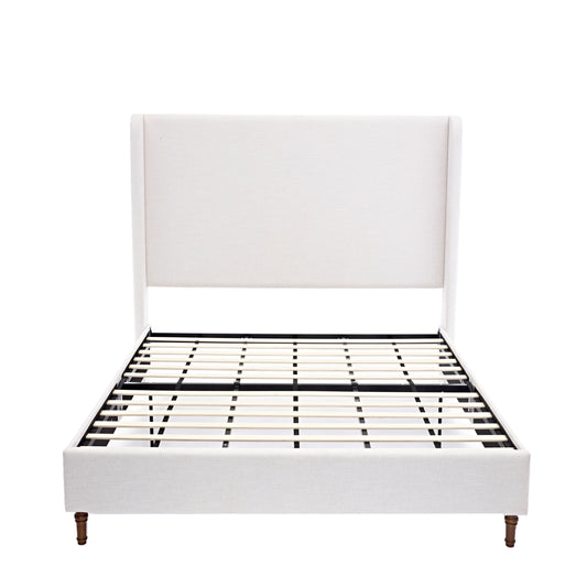 Harper Tall Headboard Upholstered Bed in Textured Ivory Canvas, 54' High, Elegant Simplicity Design, No Box Spring Needed, Easy Assembly, California King Size
