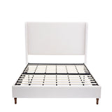 Harper Tall Headboard Upholstered Bed in Textured Ivory Canvas, 54' High, Elegant Simplicity Design, No Box Spring Needed, Easy Assembly, California King Size