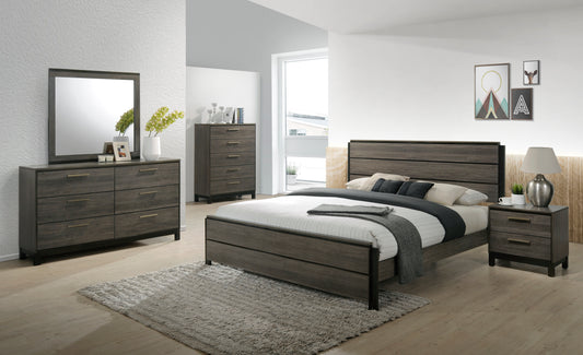 Ioana Antique Grey Finish Wood Bedroom Set, Queen Size Bed, Dresser, Mirror, Night Stand, Chest