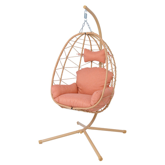 Hanging Egg Chair with Stand Indoor Outdoor PE Wicker Swing Hammock Chair with Washable Cushion for Patio Bedroom Balcony Garden