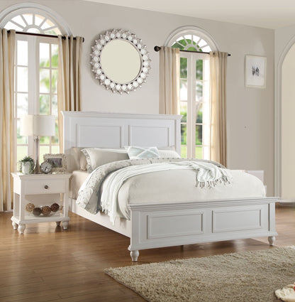 White Queen Size Bed 2x Nightstands Panel Headboard Footboard Classic 3pc Bedroom Furniture Set