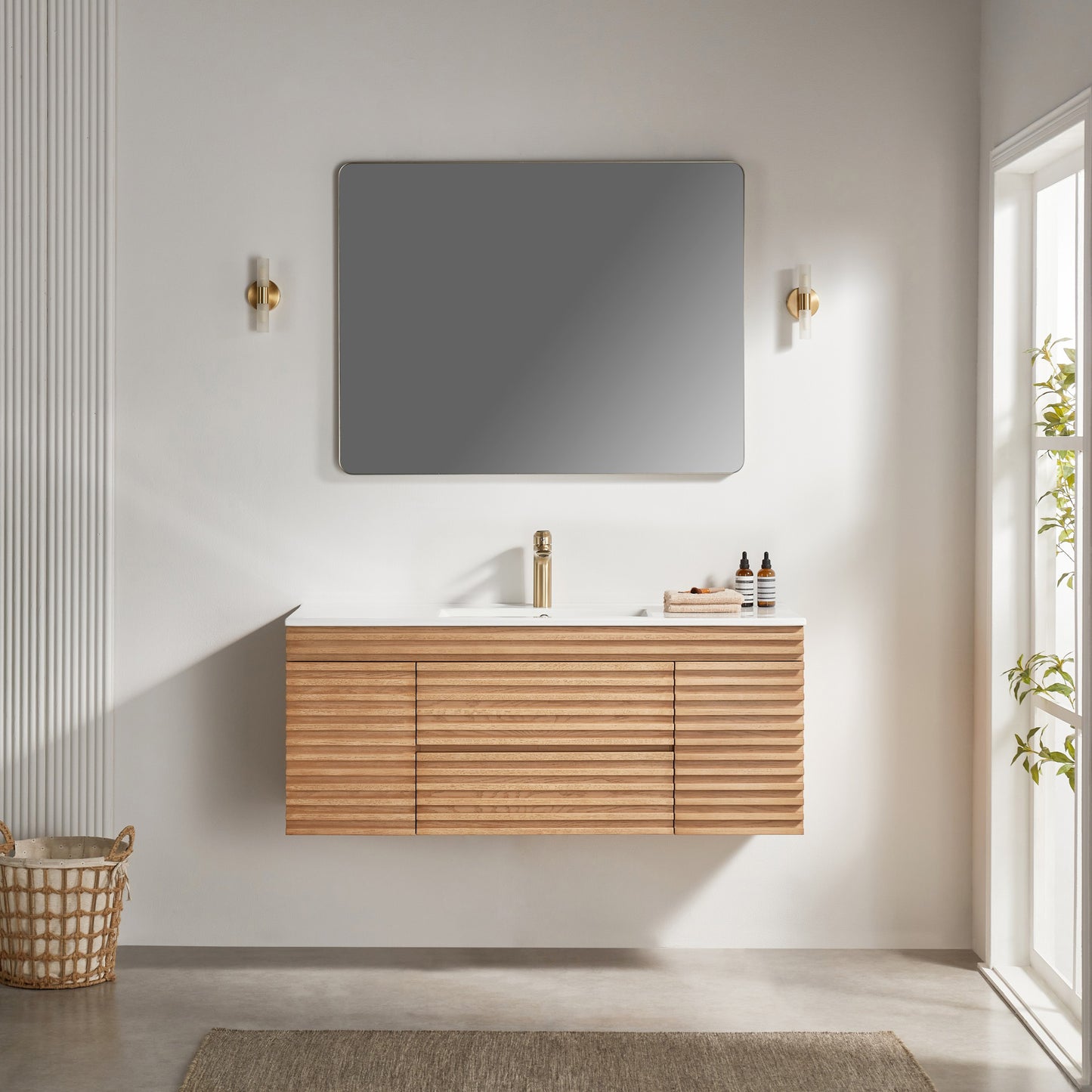 48' Wall Mounted & Floating Single Vanity with Ceramic Sink
