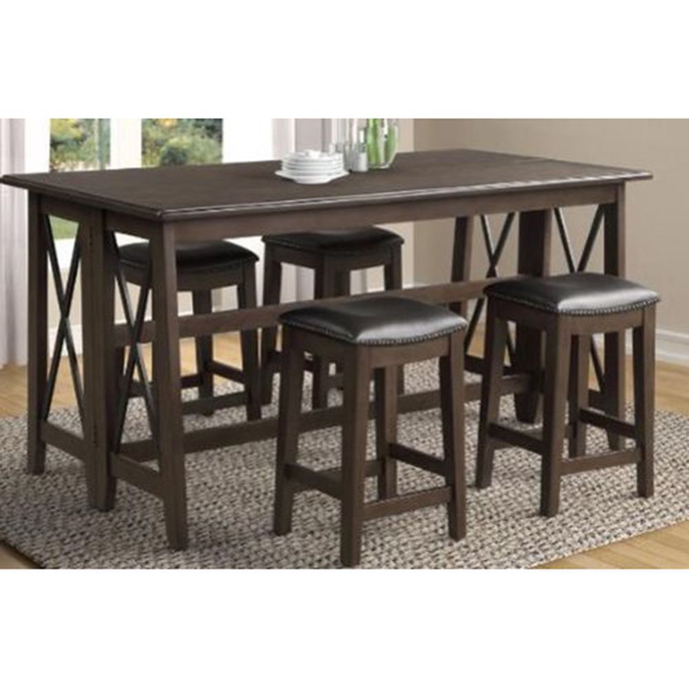 Dark Brown Finished Drop Leaf Table w/ 4 Stools