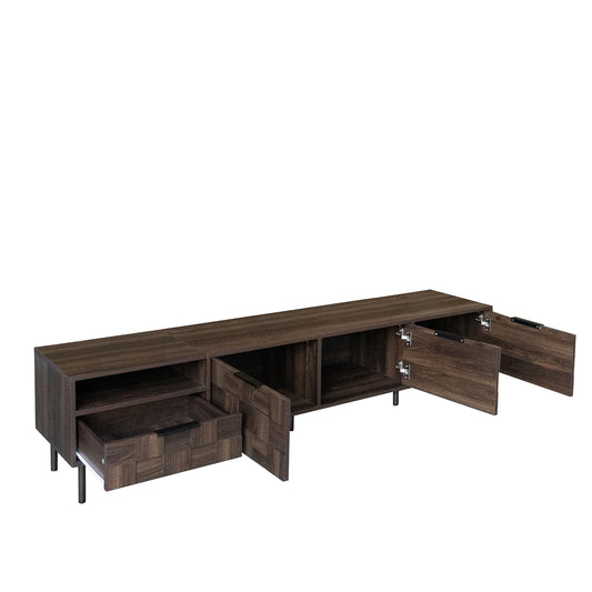 78' Mid Century Modern TV Stand with Storage Cabinets for Living Room, Walnut Finish, Particleboard + MDF, Fits 65+ Inch TVs