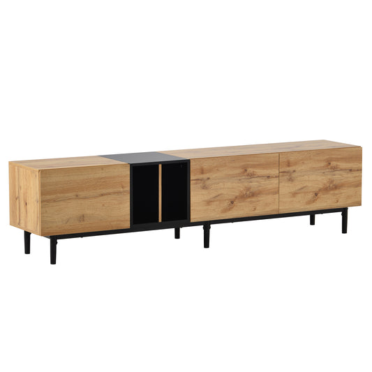 Modern TV Stand for 80'' TV with 3 Doors, Media Console Table in Natural Wood, MDF Construction, Fits Living Room or Bedroom