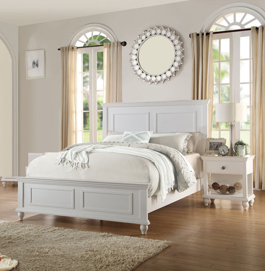 White California King Size Bed 2x Nightstands Panel Headboard Footboard Classic 3pc Bedroom Furniture Set