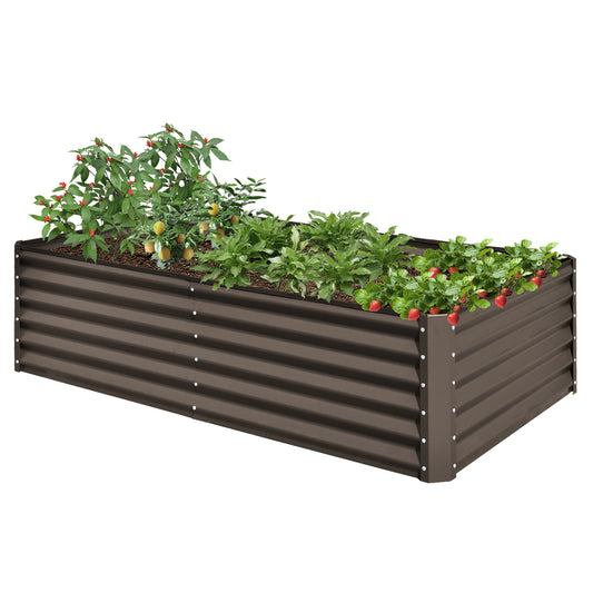 6x3x1.5ft Galvanized Raised Garden Bed, Outdoor Planter Garden Boxes Large Metal Planter Box for Gardening Vegetables Fruits Flowers, Brown
