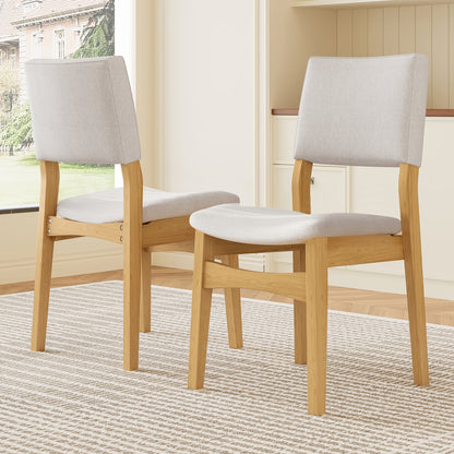 Upholstered Stackable Dining Chairs Set of 2 - Linen Fabric Seat & Backrest, Solid Wood Frame, Rustic Kitchen Chairs for Dining Room, Living Room, Natural