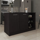 Ginger Kitchen Island, Three Open Shelves, Two Cabinets White / Dark Brown