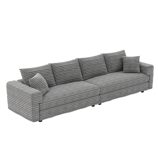 102.4 ' Plush Corduroy 4-Seat Sofa,Modern Comfy Upholstered Sofa Cloud Couch,Deep Seat Couches with Soft Pillows,Convertible Deep Seat Sofa Lounge Chair for Apartment,Office,Grey