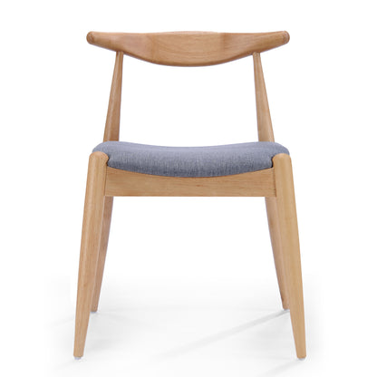 Set of 2 Vintage Rubberwood Dining Chairs with Ergonomic Backrest & Comfort Cushions in Natural+Gray, Solid Rubberwood Frame, Upholstered Seats
