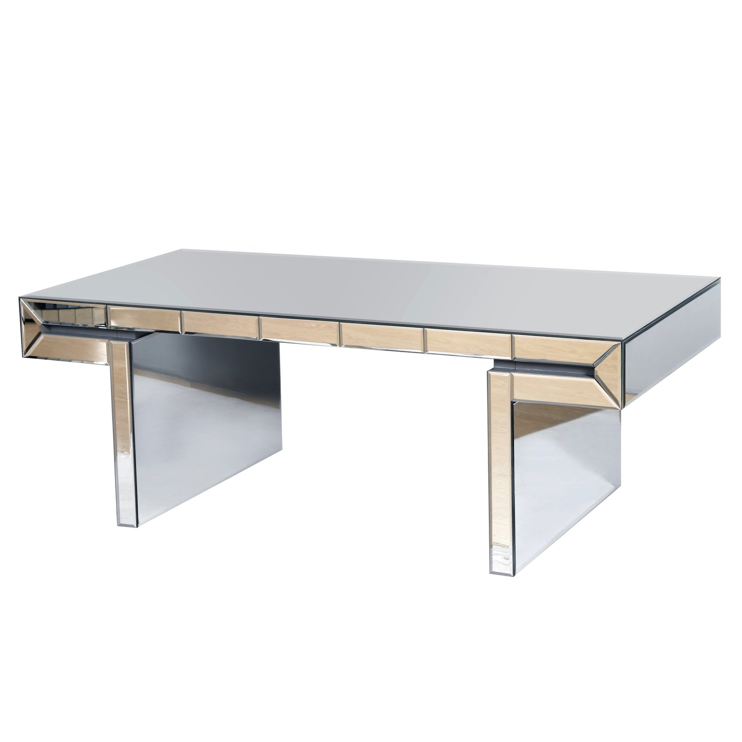 Luxury Rectangular Mirror Coffee Table with Fluted Tempered Glass, Light Luxury Style, Easy Assembly