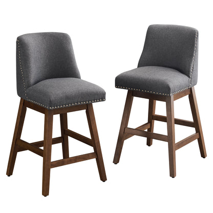 Upholstered Swivel Bar Stools Set of 2, 26' Counter Height Modern Chairs with Ergonomic Design, Wood Frame & Adjustable Foot Pad for Kitchen Island, Home Bar, Dining Room, Dark Grey