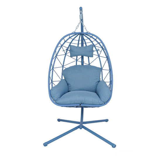 Hanging Egg Chair with Stand Indoor Outdoor PE Wicker Swing Hammock Chair with Washable Cushion for Patio Bedroom Balcony Garden