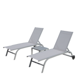 Chaise Lounge Outdoor Set of 3, Lounge Chairs for Outside with Wheels, Outdoor Lounge Chairs with 5 Adjustable Position, Pool Lounge Chairs for Patio, Beach(Grey,2 Lounge Chairs+1 Table)