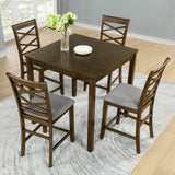 5-piece Counter Height Dining Table Set with 4 Chairs, Wooden Counter Height Dining Table Set for 4 People, Modern Counter Height Dining Table Set for Living Room, Kitchen and Dining Room, Walnut