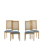 French Country Dining Chairs Set of 4 - Elegant Cane Backrest & Upholstered Seats - Rustic Weathered Finish - Solid Rubberwood Frame