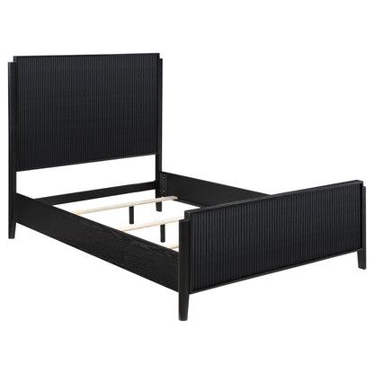 Ennis Black Contemporary 4-Piece Queen Bedroom Set with Fluted Texture and Metal Hardware in Black Wood Finish