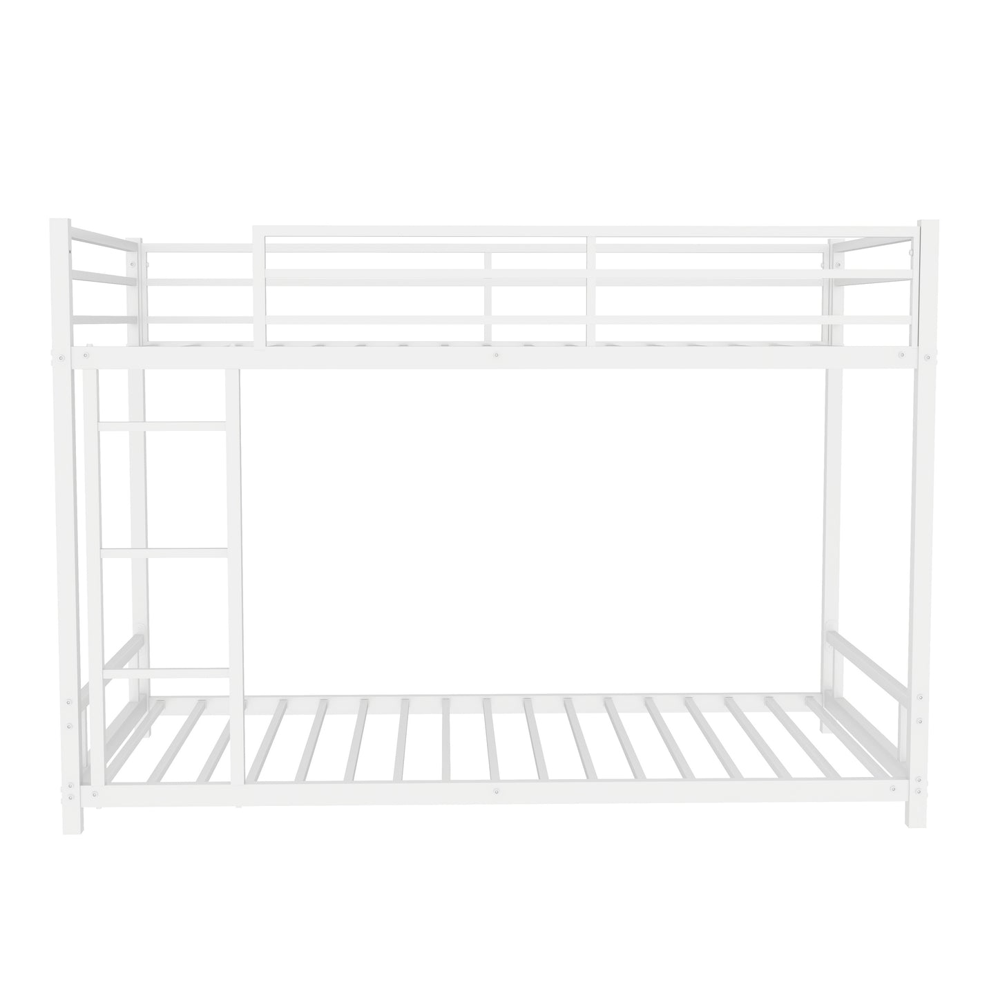 Metal Twin over Twin Bunk Bed with Noise Reduction and Safety Guardrail, White