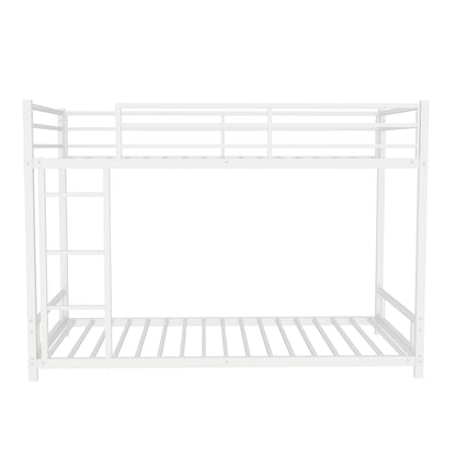 Metal Twin over Twin Bunk Bed with Noise Reduction and Safety Guardrail, White