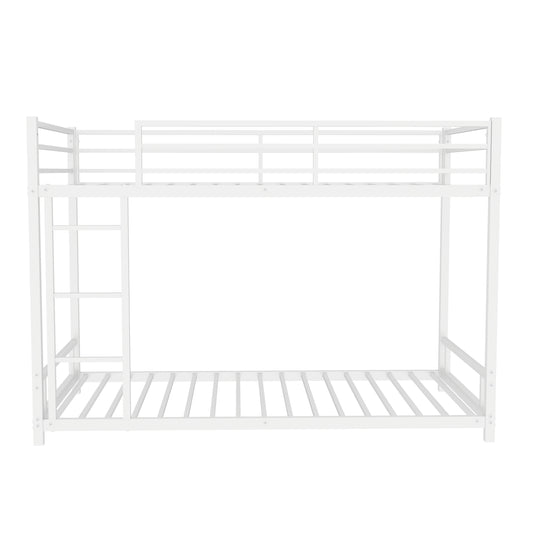Metal Twin over Twin Bunk Bed with Noise Reduction and Safety Guardrail, White