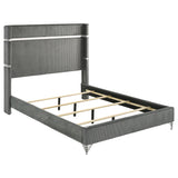 Malcolm Grey and Black 4-Piece Queen Bedroom Set with Wingback Design, Velvet-Like Fabric in Grey on Black Finish, Modern Storage Furniture