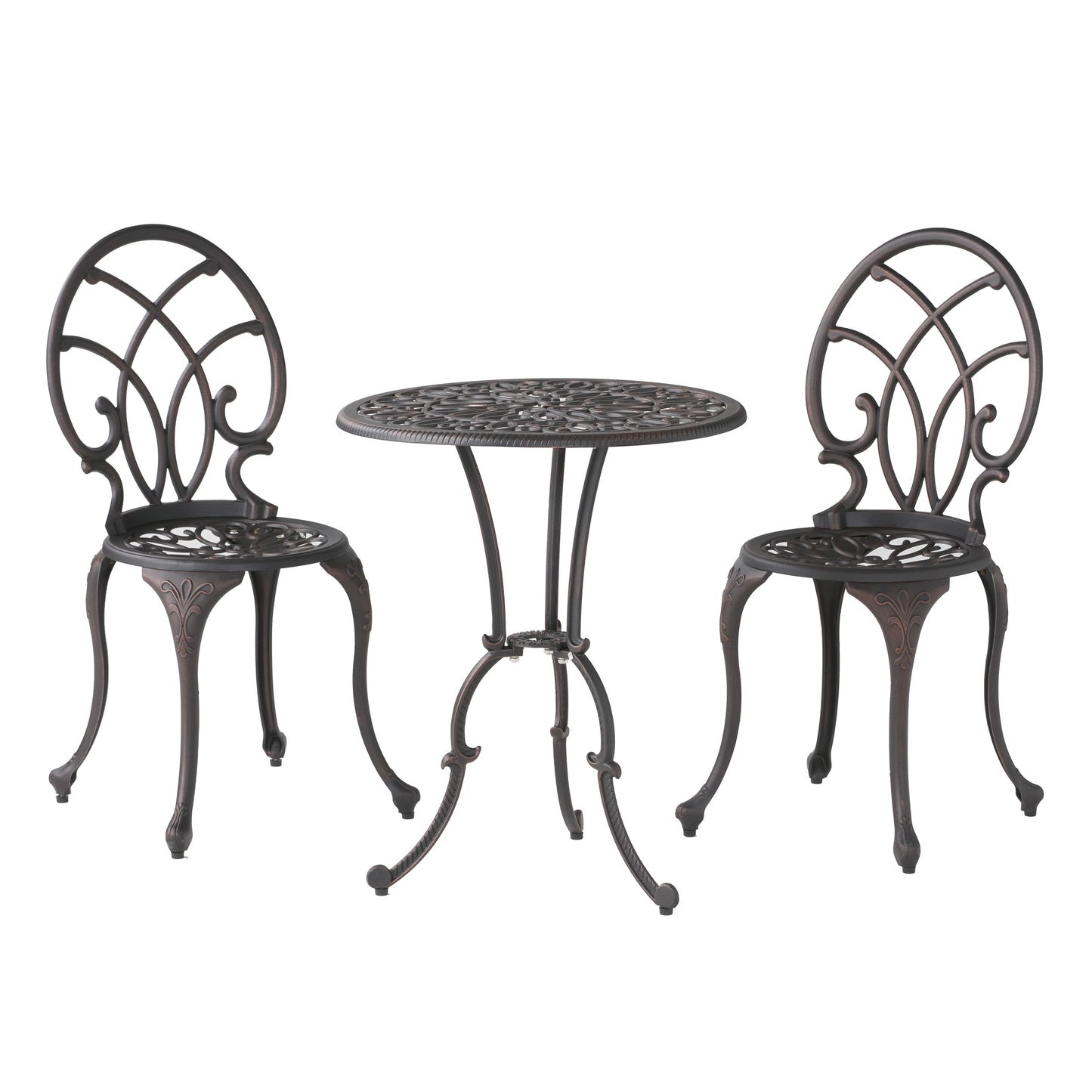 Charleston Style 3-Piece Cast Bistro Set in Copper Finish with Durable Aluminium Construction