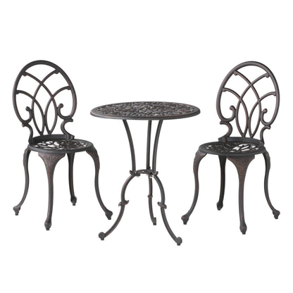 Charleston Style 3-Piece Cast Bistro Set in Copper Finish with Durable Aluminium Construction