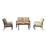 Outdoor 4 pcs Patio Conversation Set, Metal Dining Table and Chairs Dining Set with Removable Beige Cushions for Garden Lawn Yard