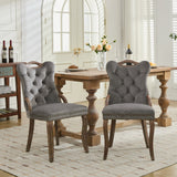 Velvet Dining Chair with Handmade Tufted Trim, Solid Wood Handles on Top and Sides, Vintage Copper Nail Decoration, Curved Solid Wood Legs, Elegant Overall Shape,Set of 2,Gray