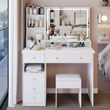 41' Large Sized Desktop Vanity Table + Cushioned Stool, Oversized desktop, Large Touch Control LED Mirror, 3-color Switch, Multi Layer High Capacity Storage Fashion Dresser, EPA, GCC, UL Certificate