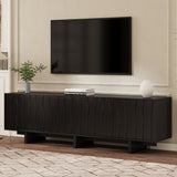 [Video Provided] Retro Style Wood Grain TV Stand with Wavy Door for TVs up to 75', Rustic Media Console with Ample Storage Space, Sturdy Base TV Cabinet with Cable Management for Living Room, Black
