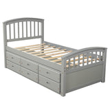 Orisfur Twin Size Platform Storage Bed with 6 Drawers Solid Wood Frame Gray