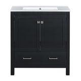 Transitional 30' Black Bathroom Vanity with Single Sink, Soft Close Doors, Solid Wood Frame, Ceramic Undermount Sink