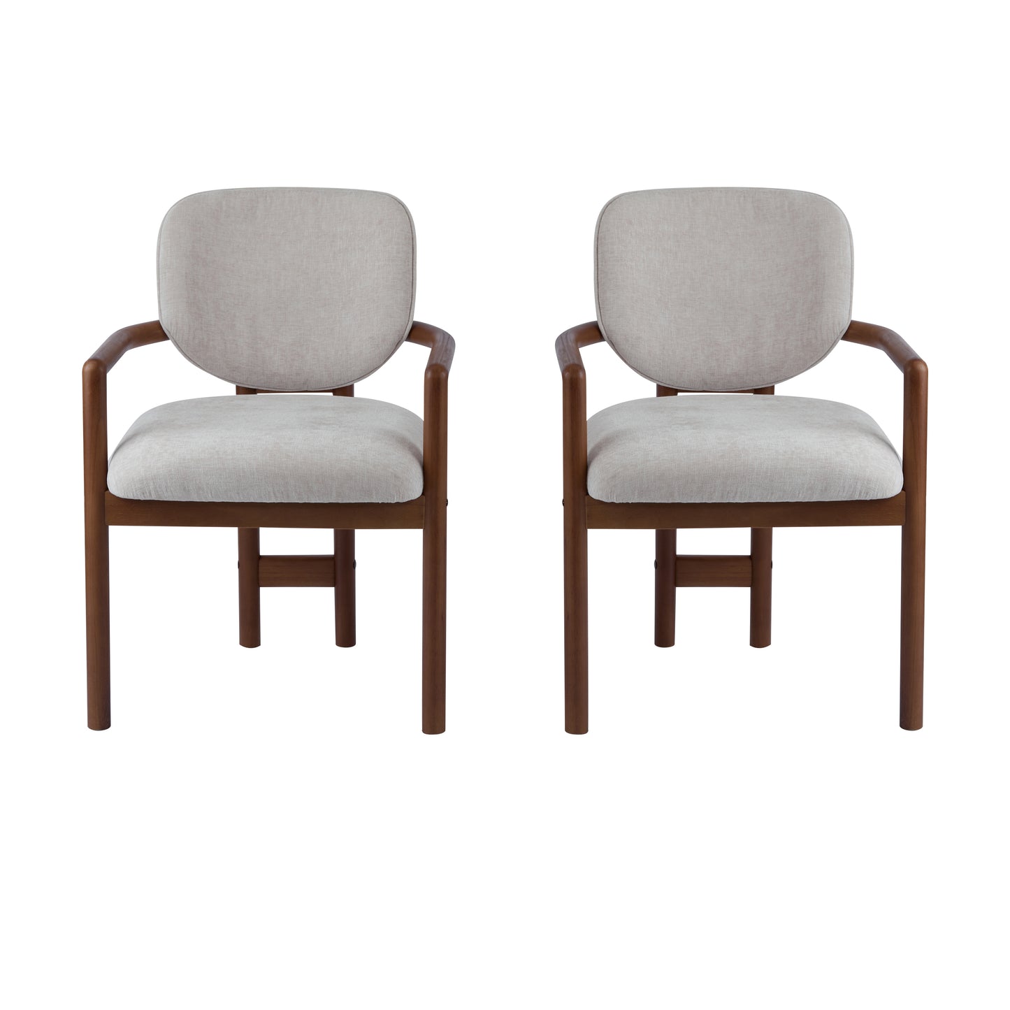 Dining Chairs Set of 2 Upholstered Arm Chairs, Rubber Wood Accent Chairs Beige Fabric Seating, 300 LBS Weight Capacity
