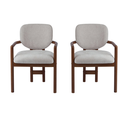 Dining Chairs Set of 2 Upholstered Arm Chairs, Rubber Wood Accent Chairs Beige Fabric Seating, 300 LBS Weight Capacity