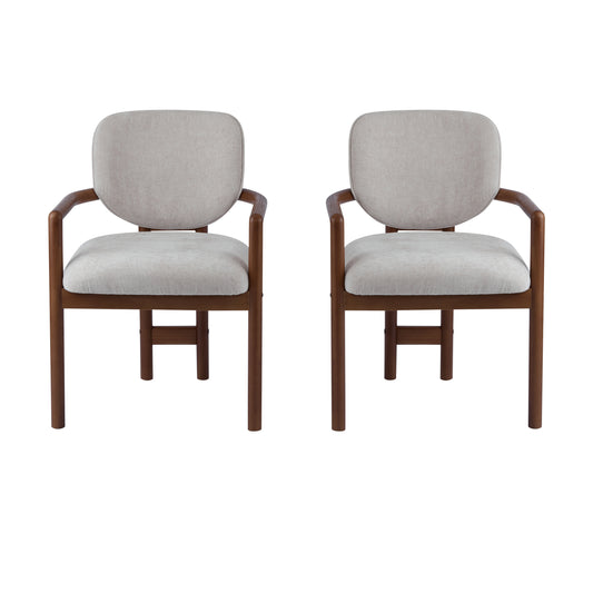 Dining Chairs Set of 2 Upholstered Arm Chairs, Rubber Wood Accent Chairs Beige Fabric Seating, 300 LBS Weight Capacity