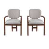 Dining Chairs Set of 2 Upholstered Arm Chairs, Rubber Wood Accent Chairs Beige Fabric Seating, 300 LBS Weight Capacity
