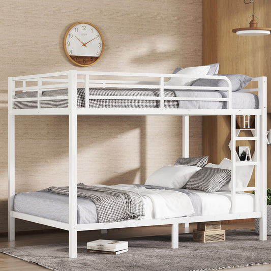 Metal Full XL over Full XL Bunk Bed for Teens and Adults,Space-Saving/Noise Reduced/No Box Spring Needed, White