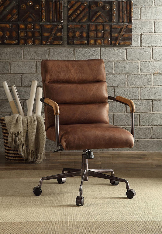 Retro Brown Swivel Office Chair with 5-Star Base