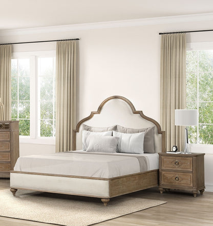 Rustic Oak 3pc Eastern King Size Bed 2x Nightstands w USB Solid wood Unique Legs Bedroom Furniture Traditional Look Upholstered Bedframe