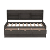 Twin Size Wooden Captain Bed with Built-in Bookshelves, Three Storage Drawers and Trundle in Antique Brown Pine Wood